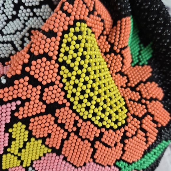 Vtg  60s neon plastic beaded floral drawstring hippie ethnic boho festival purse - Picture 8 of 10